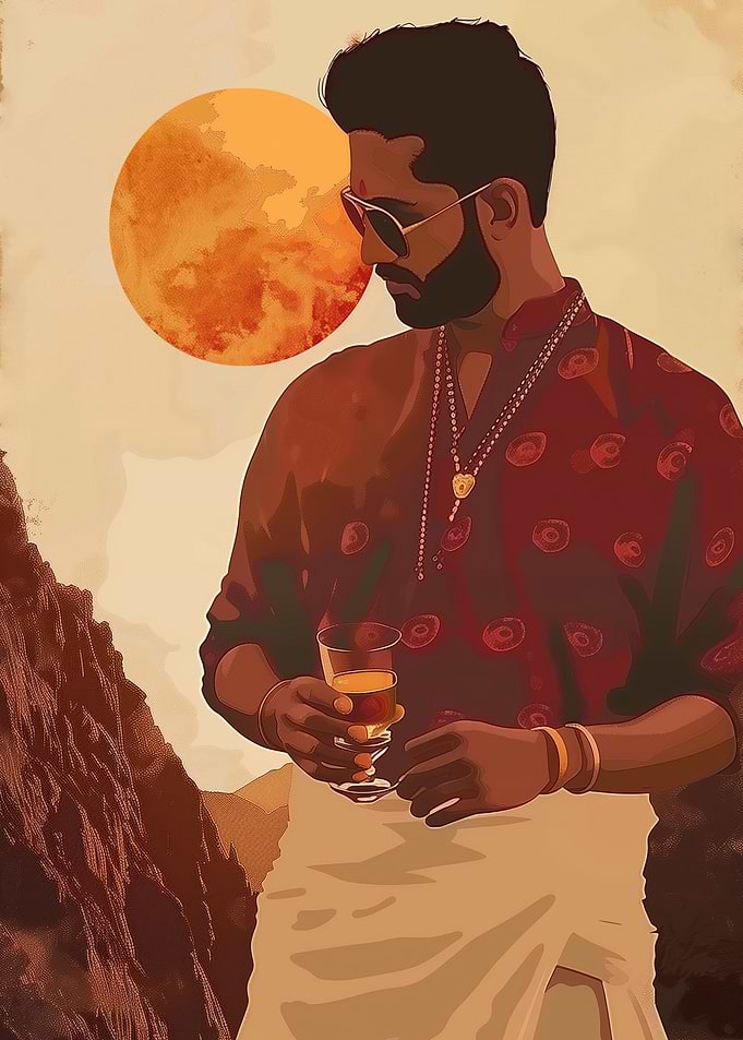 Indian man with whiskey