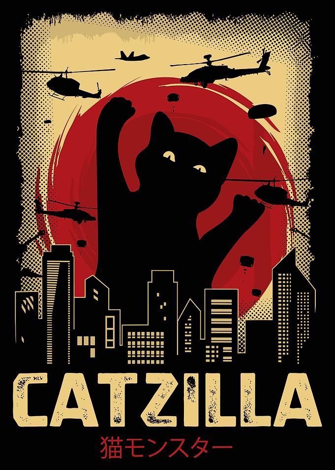 Catzilla Vintage Cat Art