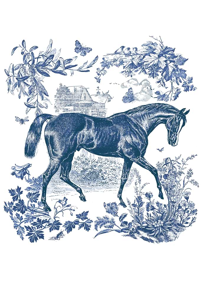 Elegant Blue Floral Horse