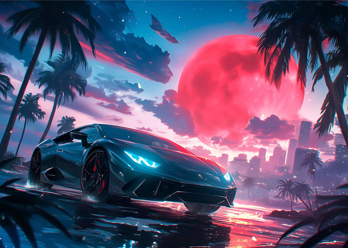 Super Car under the Moon