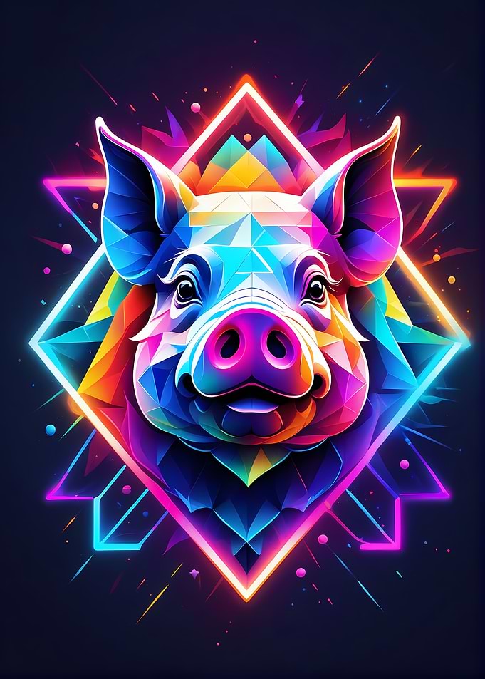 Neon Colorful Pig