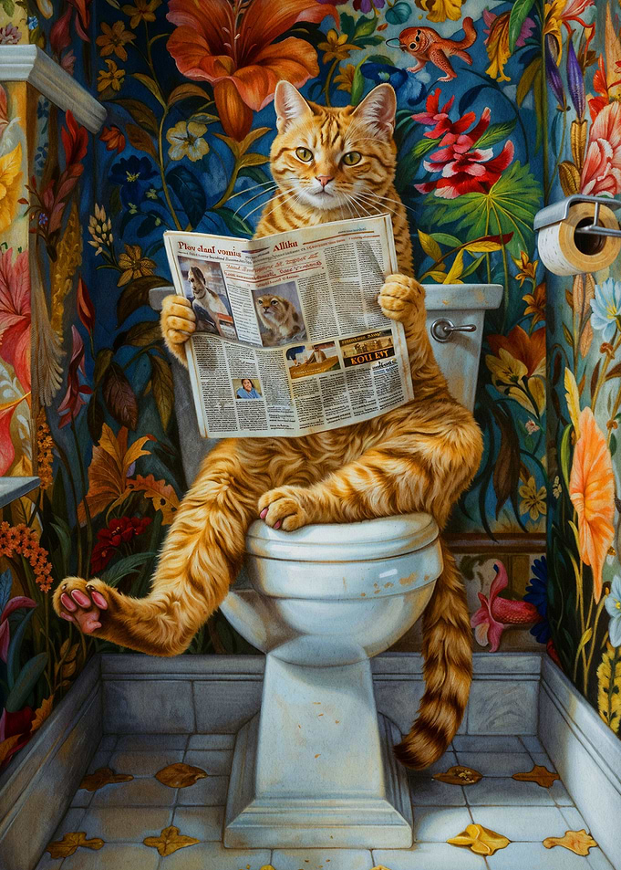 cat goes to the toilet