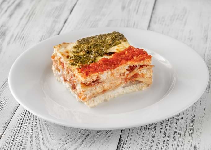 Portion of lasagne