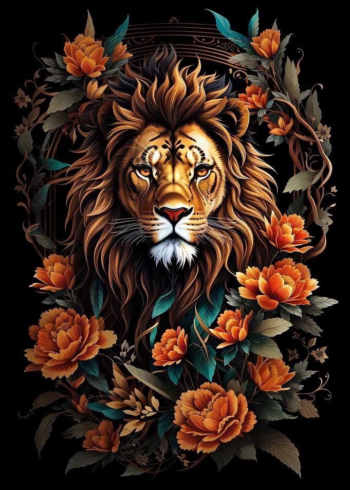 Enigmatic Floral Lion