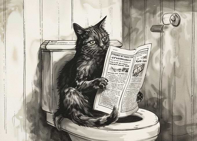 cat goes to the toilet
