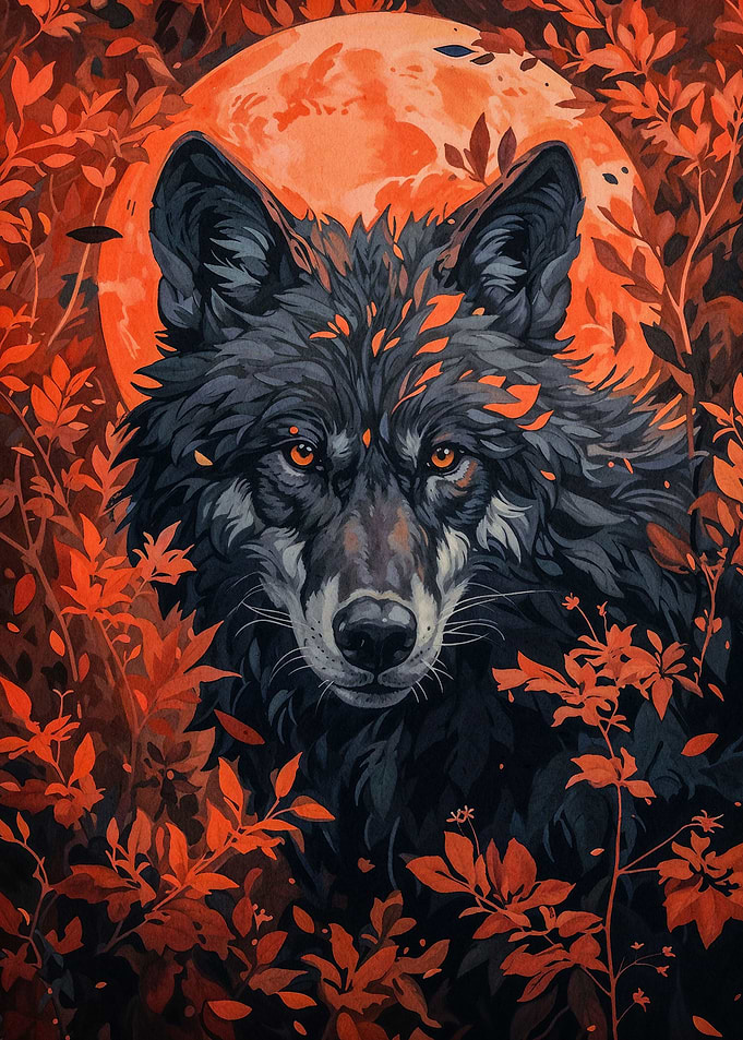 wolf red moon animal