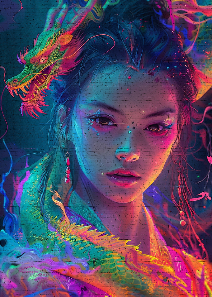 Asia woman a dragon