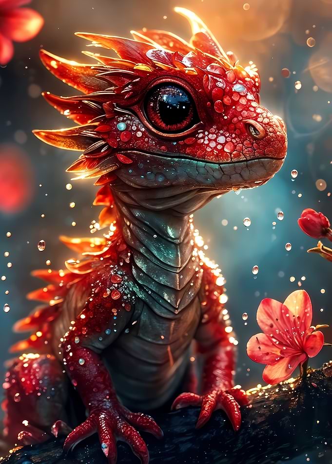 Fire red baby dragon