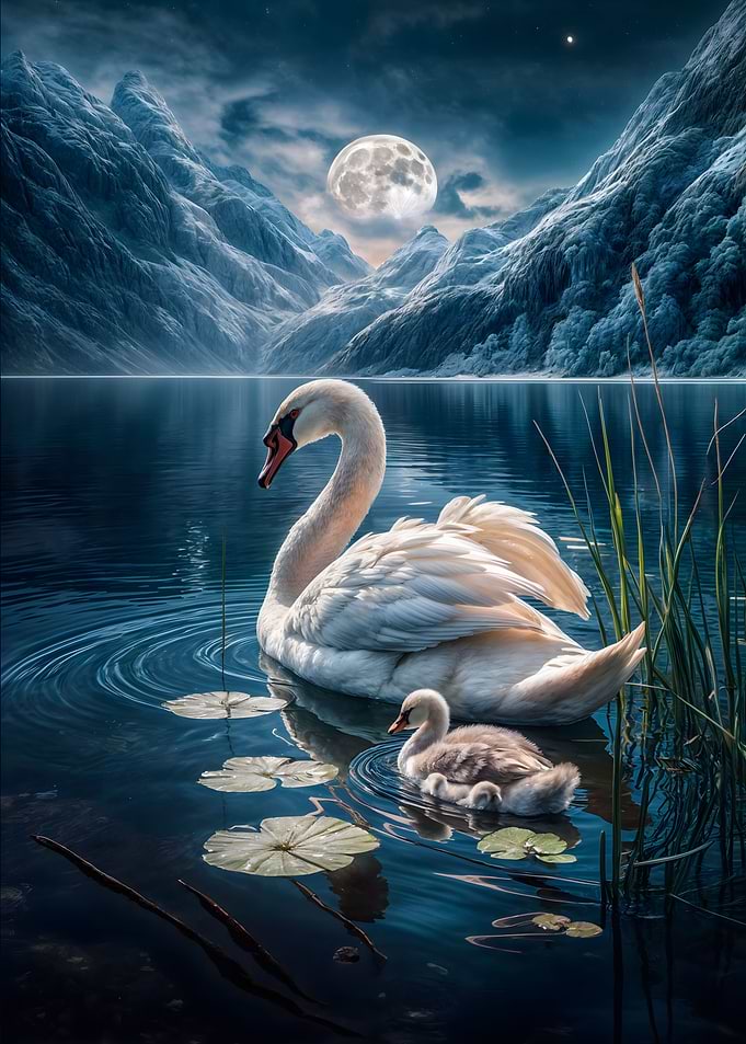 Moonlit Swan Serenity