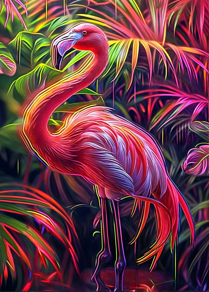 neon flamingo art