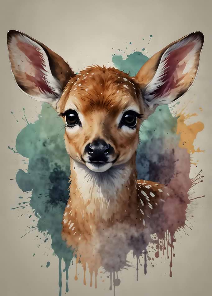 A fawn in water color