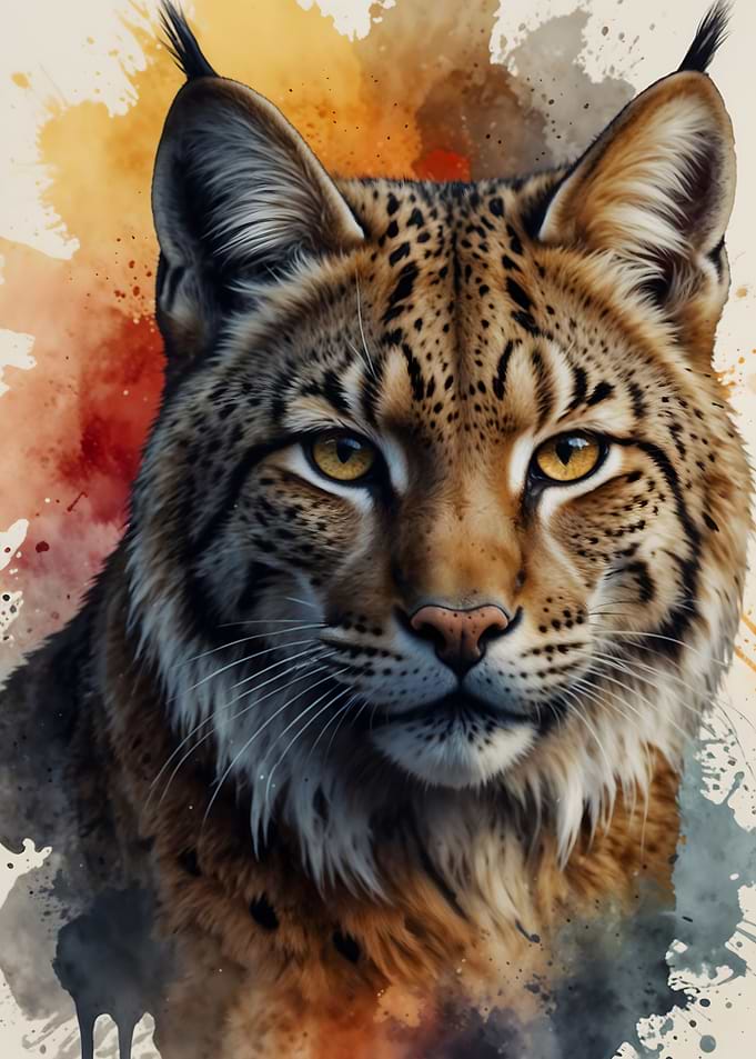 Lynx Bobcat in water color