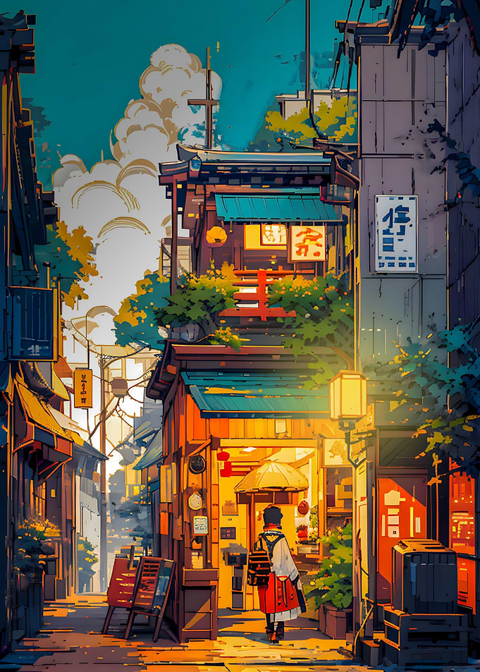 anime vibrant sunset pixel