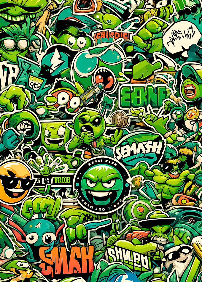 Stickerbomb Cartoon Green