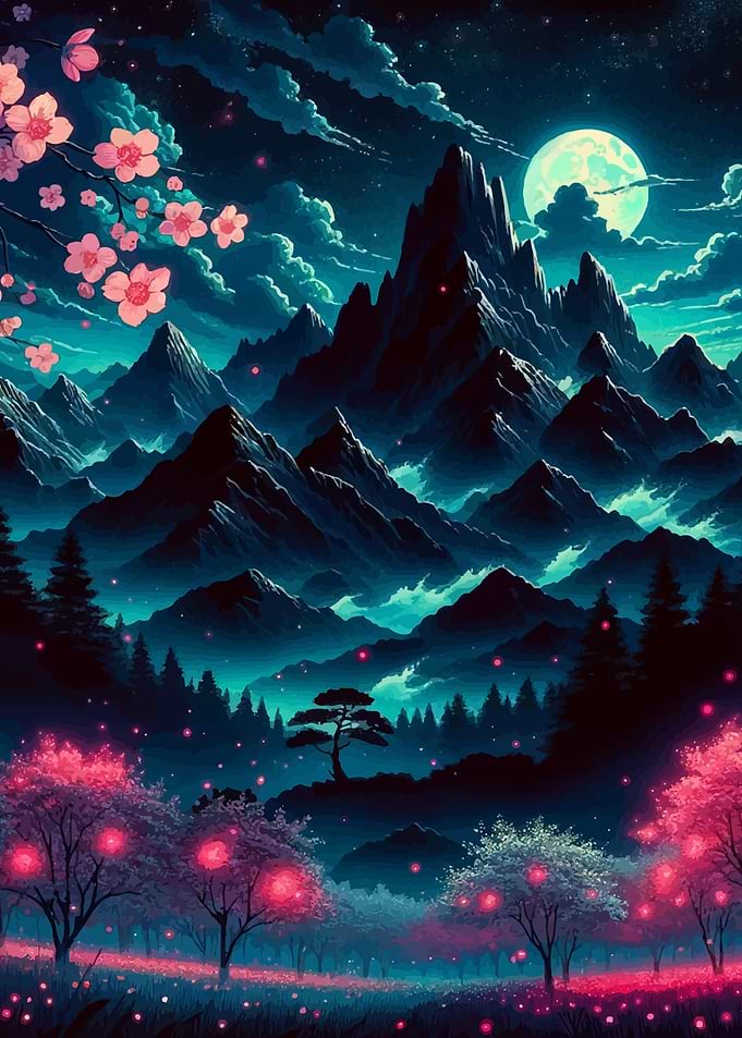 Night Sakura Mountains