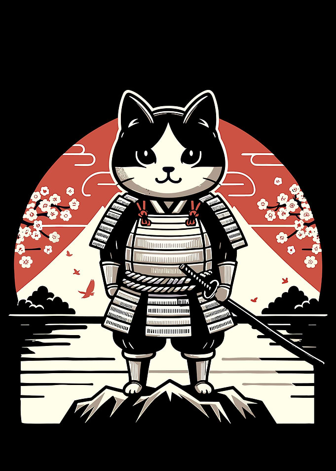 Funny Cat Retro Samurai