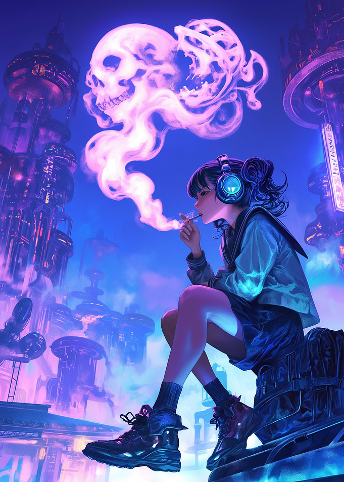 Skull Smoking Girl