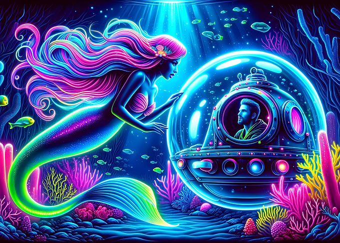 Mermaid and Man Neon
