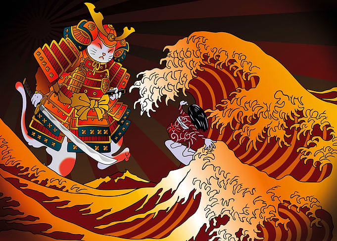 Wave Of Kanagawa Cat