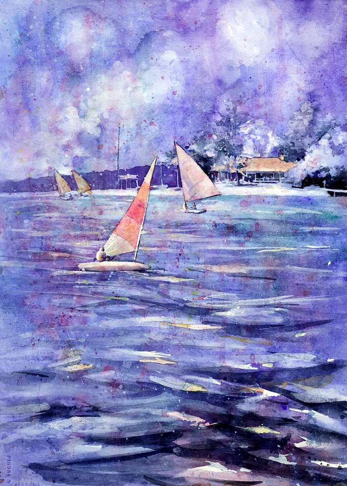 Boats racing Michigan lake