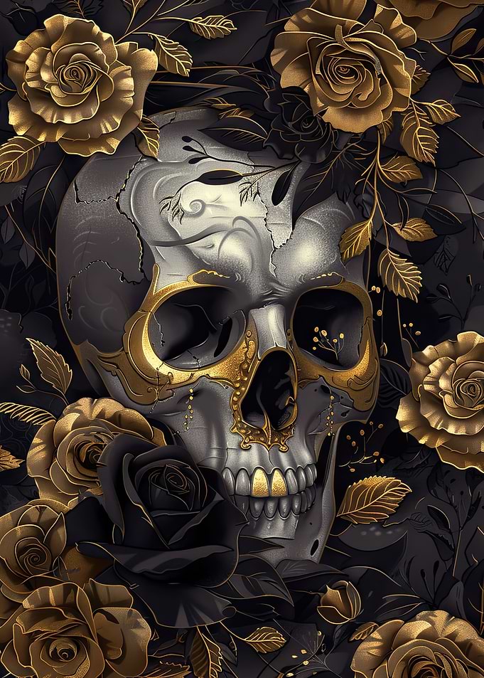 Skull With Gold Roses