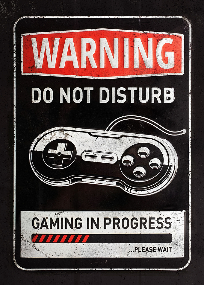 Gaming Warning Sign Retro