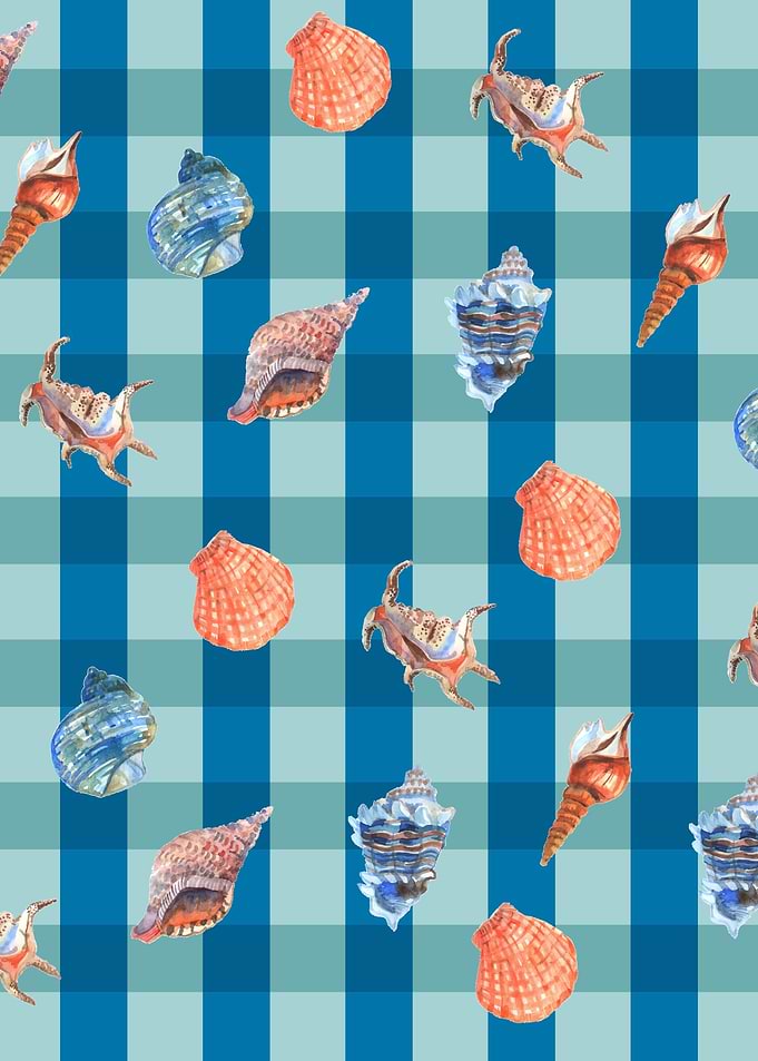 Deep Blue Seashell Plaid