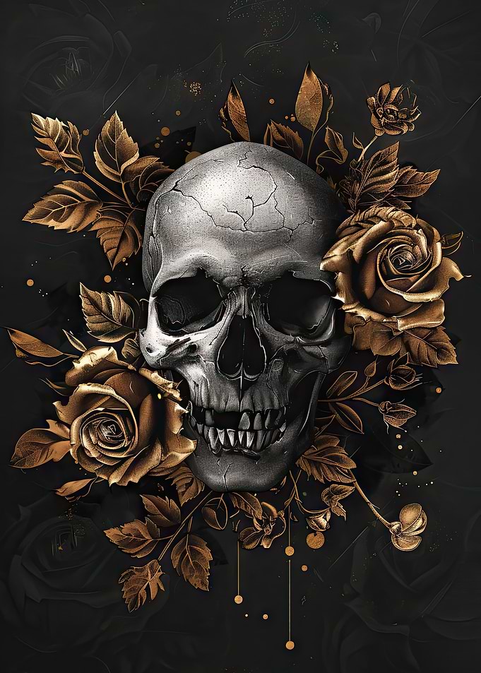 Skull With Gold Roses