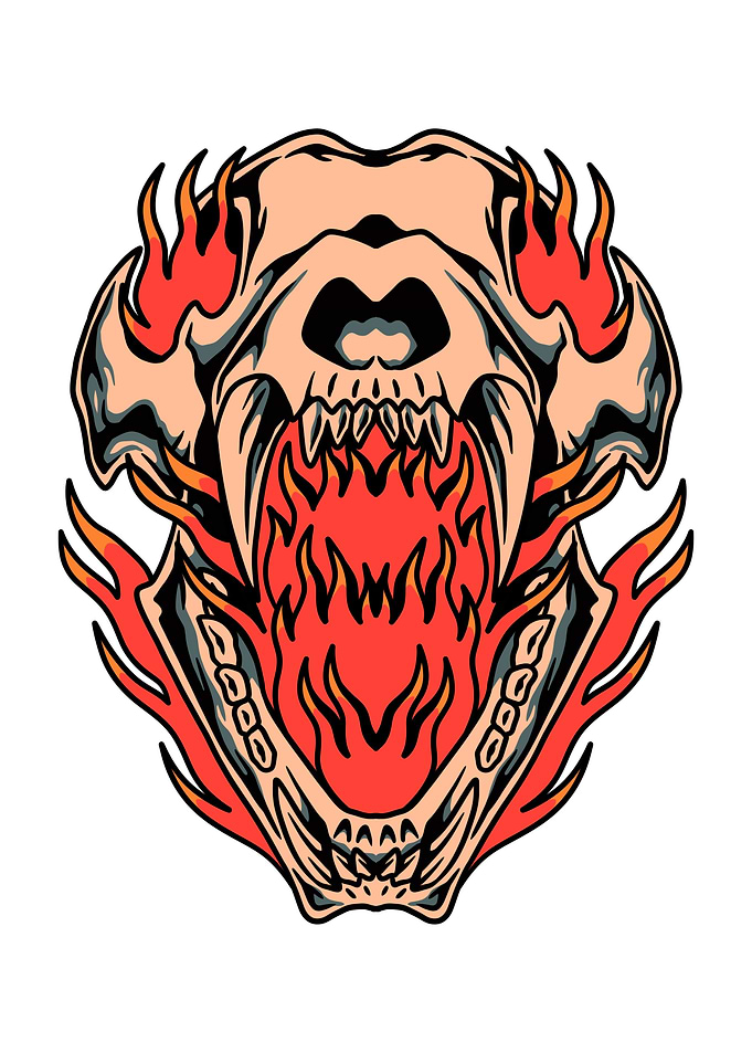 flaming tiger skull