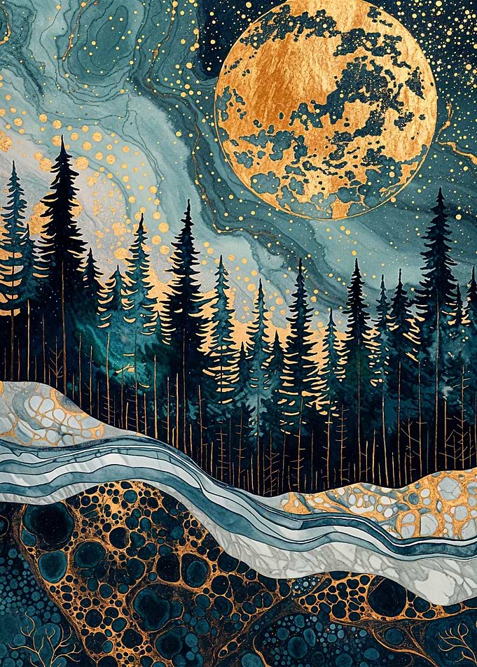 Golden Forest at Night