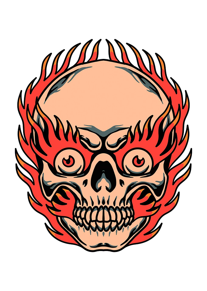 burning skull tattoo