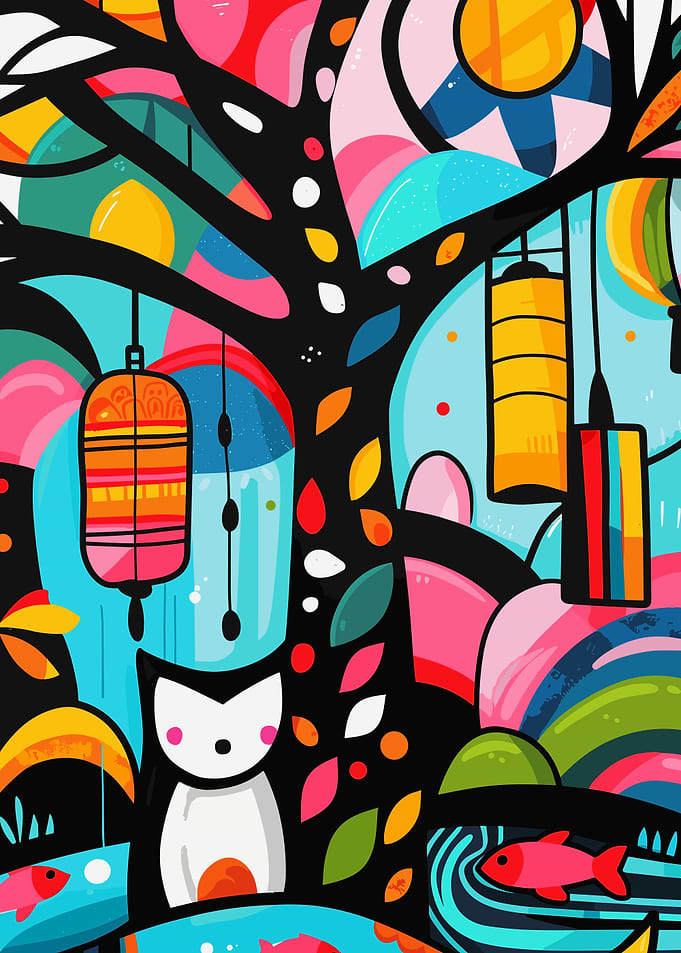 Fox in Abstract Garden