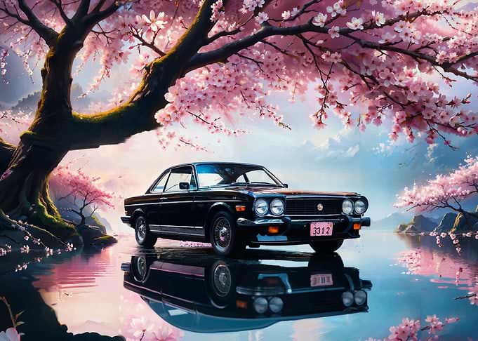Classic Car and Sakura