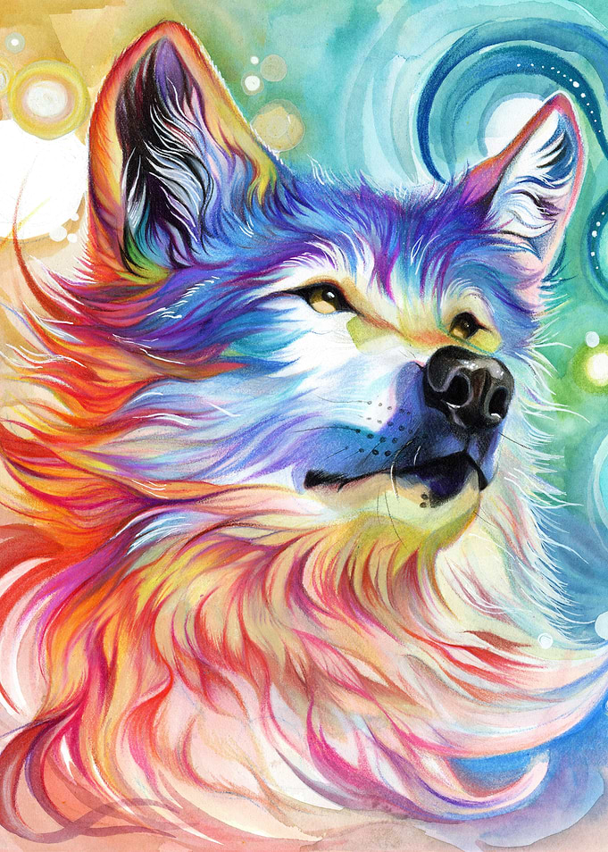 Rainbow Wolf Bust I