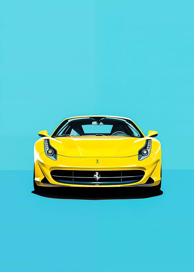 Yellow Ferrari car on blue