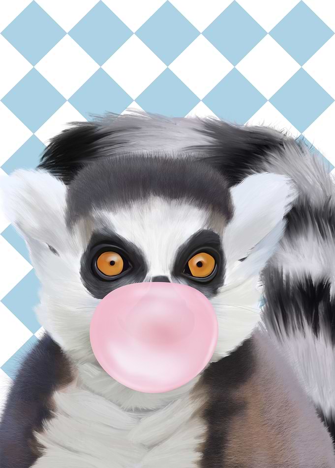 Lemur With Pink Bubblegum