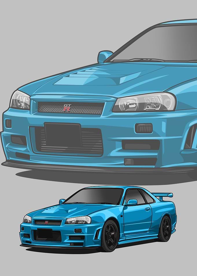 Nissan r34 Skyline cyan