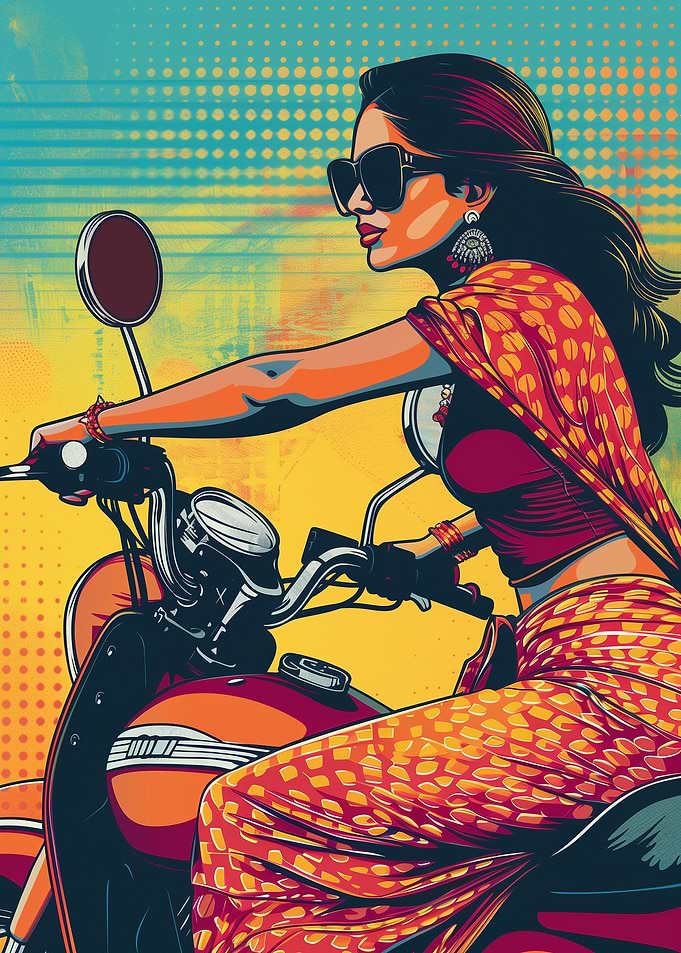 Woman driver a motorbike