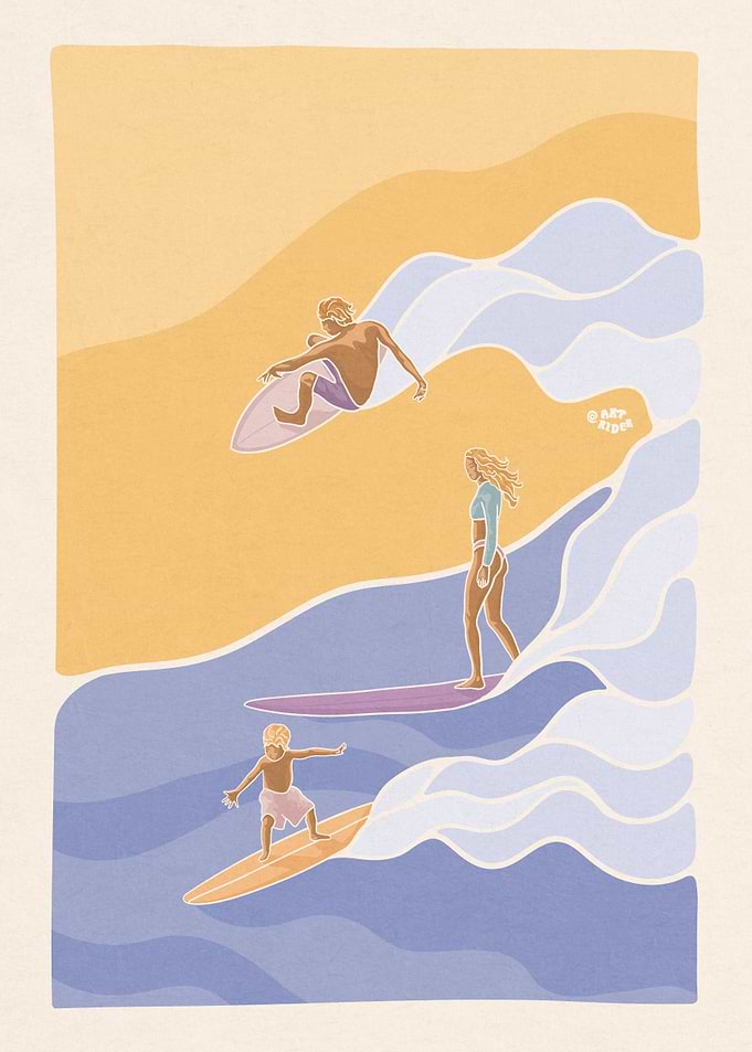 Family surf session wave