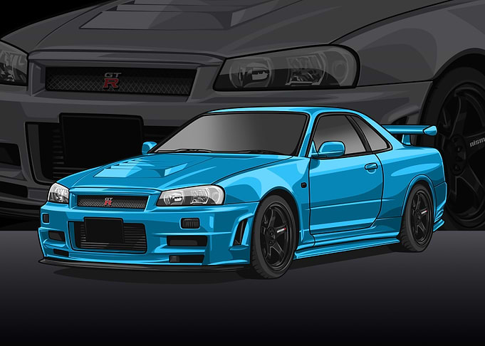 Nissan r34 Skyline cyan