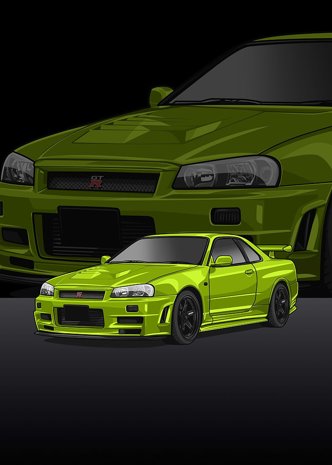 Nissan r34 Skyline green