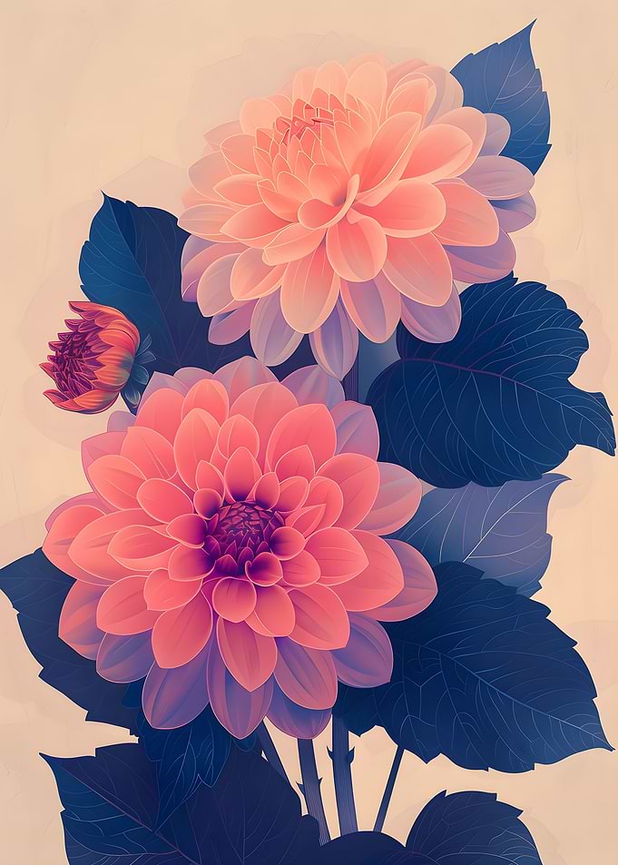 dahlias retro poster