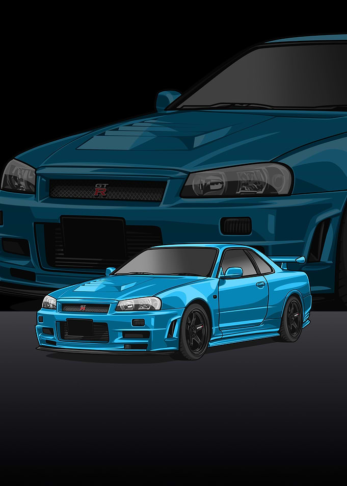 Nissan r34 Skyline cyan