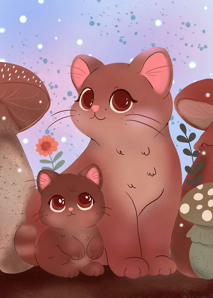 Cats in a Mushroom Garden