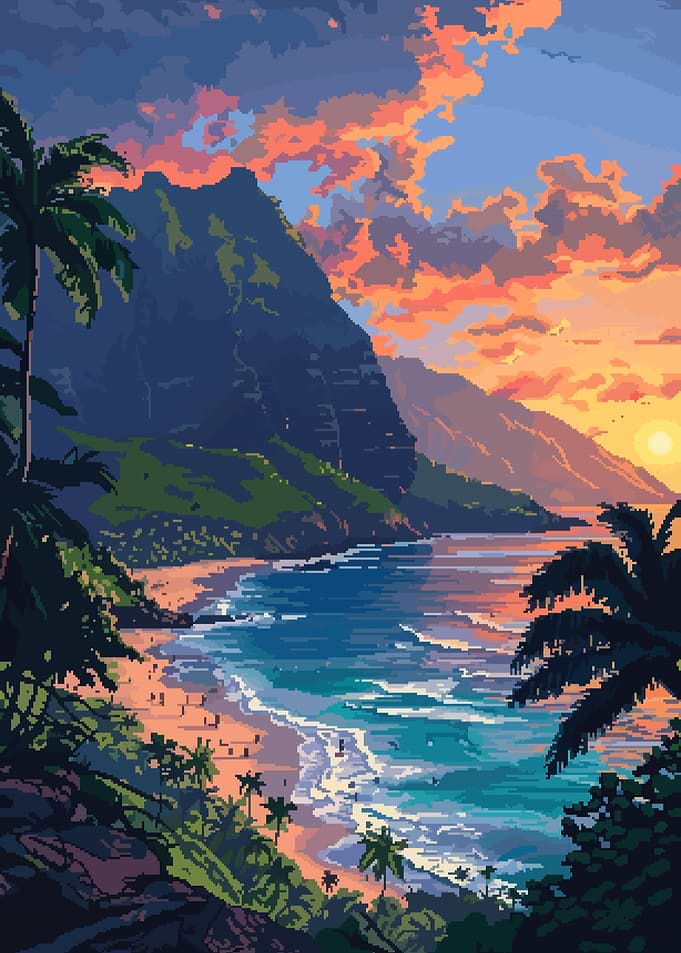 Kauai Hawaii Pixel Art