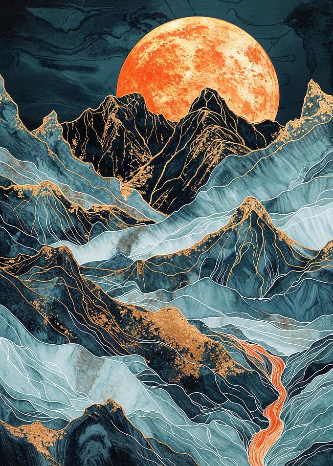 Golden Mountain at Night
