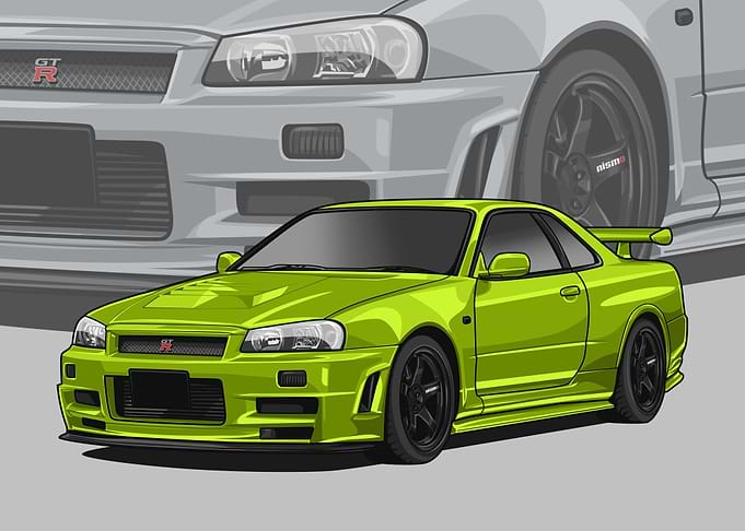 Nissan r34 Skyline green
