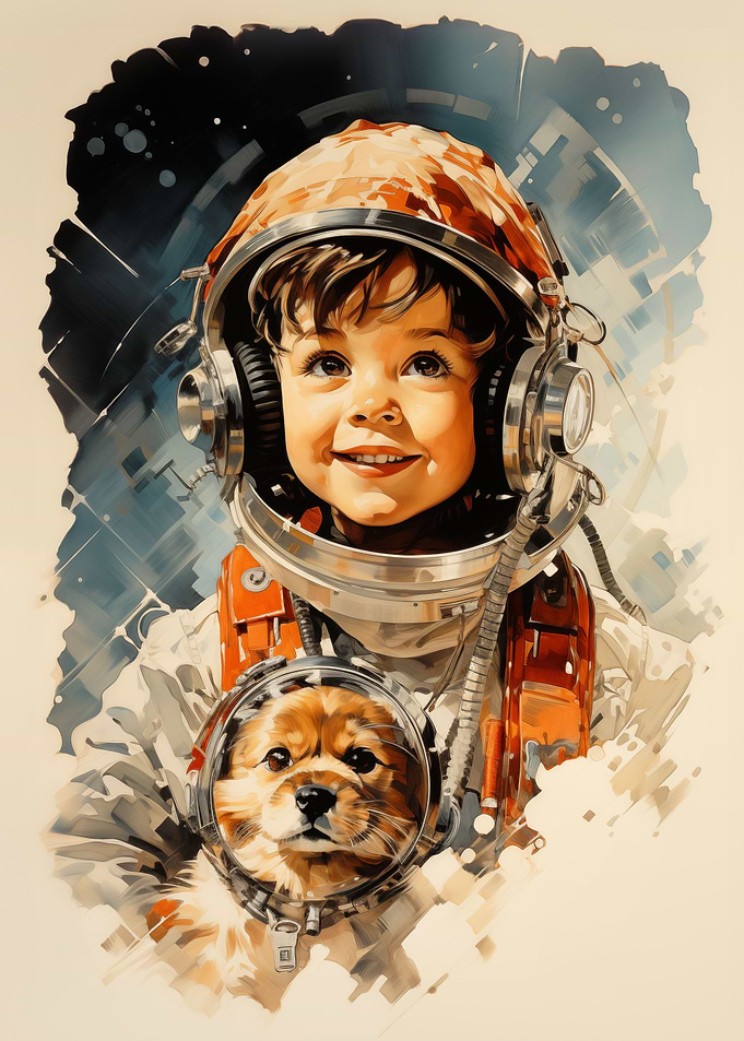 Astronaut boy and dog