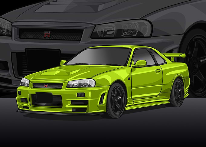 Nissan r34 Skyline green