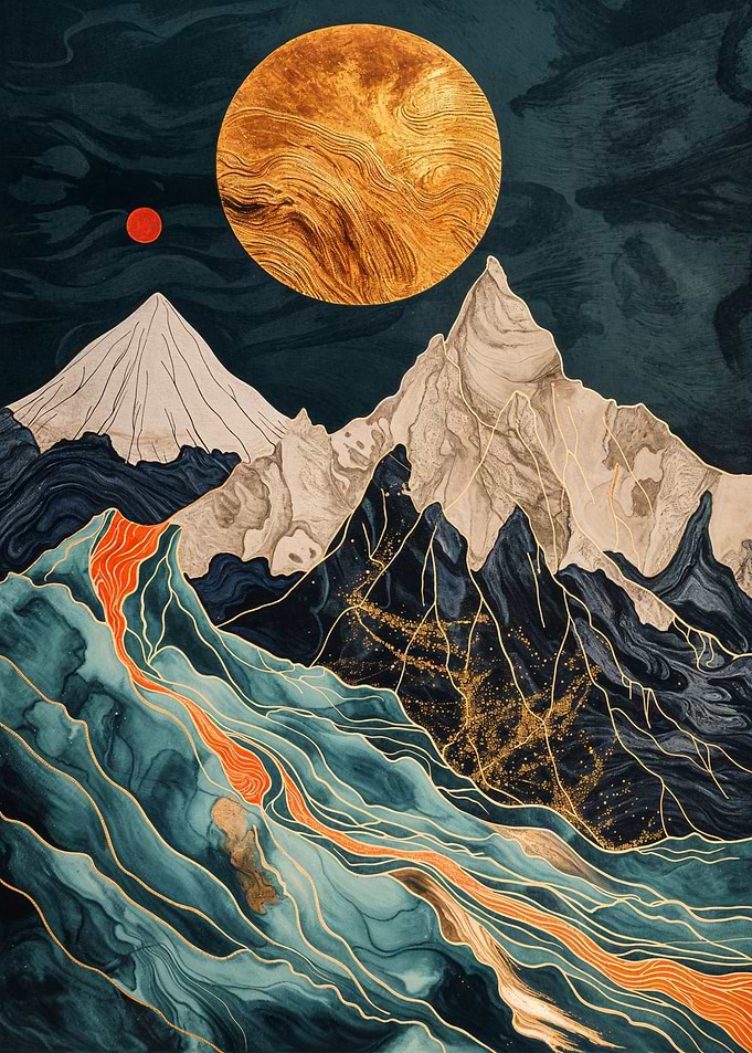 Golden Mountain at Night